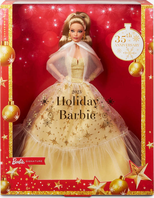 2023 Holiday Barbie Doll, Seasonal Collector Gift, Golden Gown and Light Brown Hair