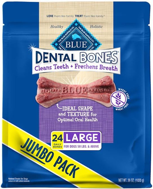 Blue Buffalo Dental Bones Large Natural Dental Chew Dog Treats Bag Jumbo Pack