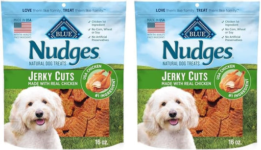 Blue Buffalo Nudges Jerky Bites Dog Treats, Made in The USA with Natural Ingredients, Bite-Sized Pieces, Chicken, 16-oz. Bag (Pack of 2)