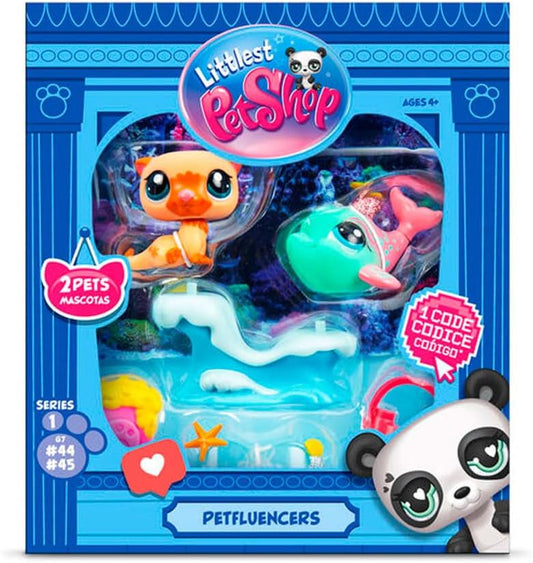 Bandai Littlest Pet Shop Petfluencer Shell-Fie Fun | Petfluencer Set Contains 2 Gen LPS Mini Pet Toys 4 Accessories 1 Backdrop 1 Collector Card And 1 Virtual Code | Collectable Toys For Girls And Boys