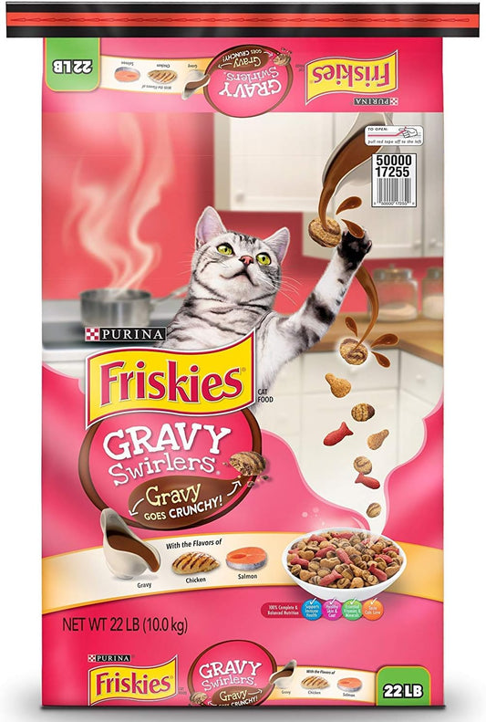 Purina Friskies Dry Cat Food Gravy Swirl'd With Flavors of Chicken, Salmon and Gravy - 22 lb. Bag