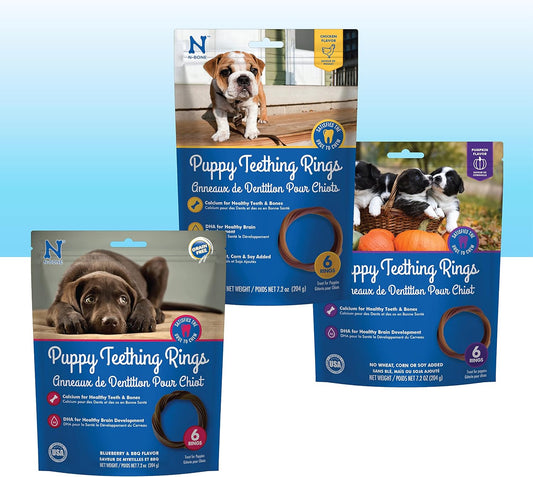 N-Bone Puppy Teething Rings 6 Count Bag Variety Pack, Chicken & Pumpkin & Blueberry BBQ Flavor, Total 3 Bags, 21.6-oz, 18 Rings