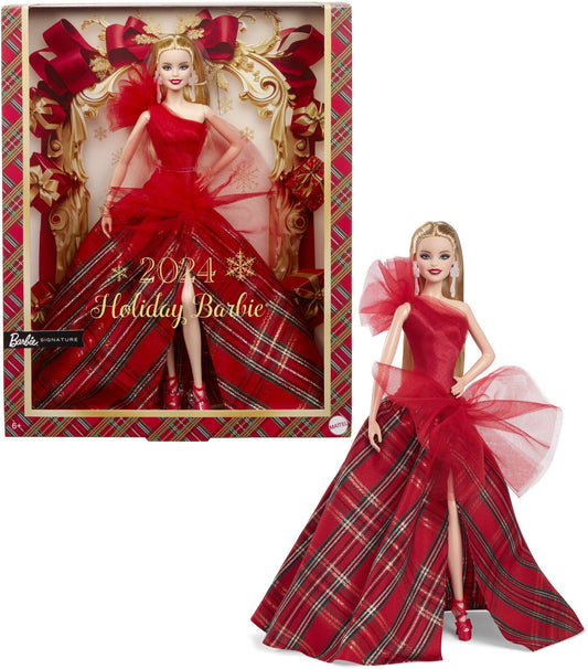 Barbie Signature 2024 Holiday Barbie Fashion Doll, Seasonal Collector Gift, Blonde with Plaid Gown