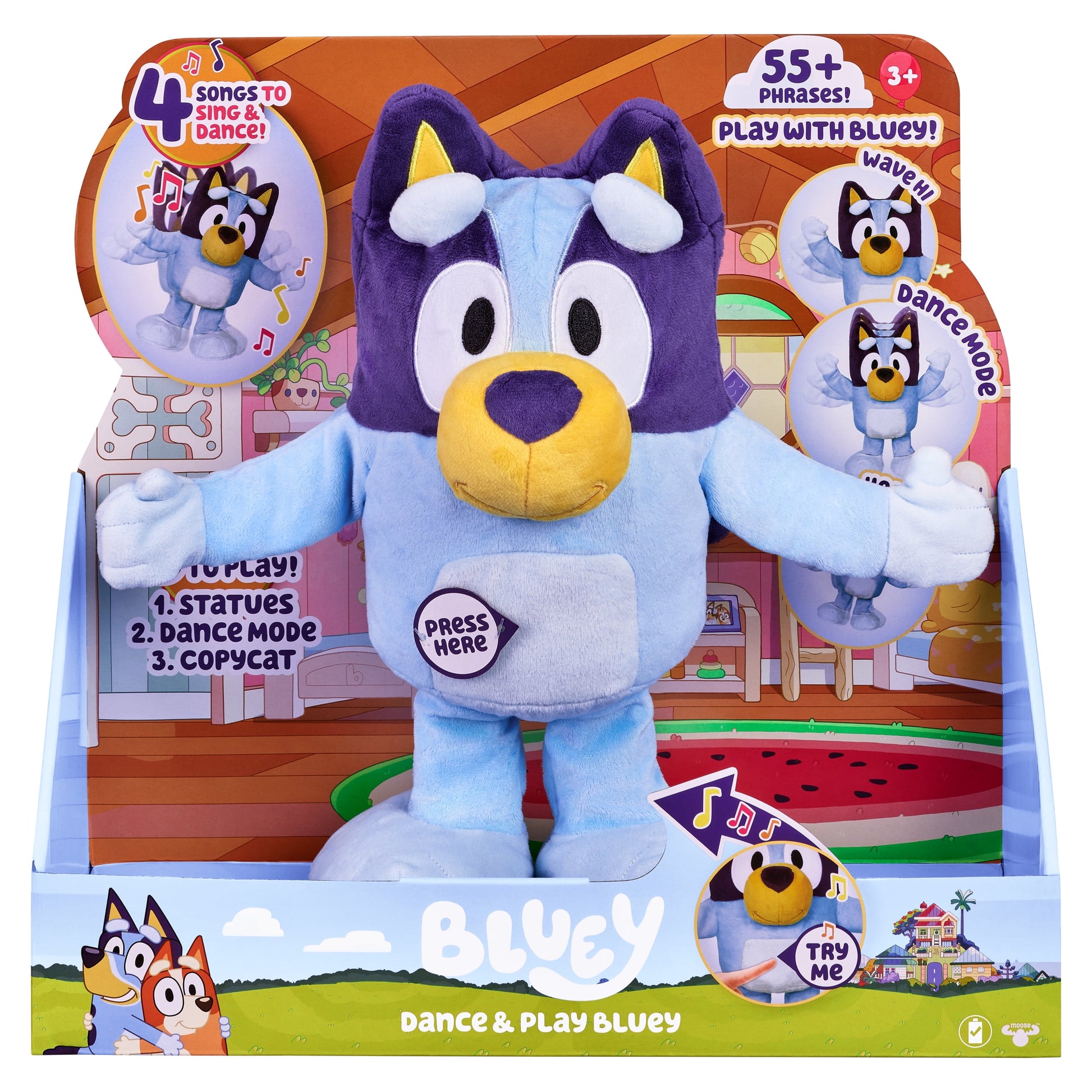 Bluey, Dance and Play 14 inch Animated Plush with Phrases and Songs, Preschool, Ages 3+