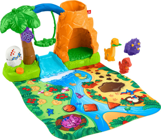 Fisher-Price Little People Dinosaur Village & Play Mat Toddler Playset, 3 Toy Figures