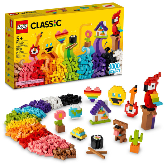 LEGO Classic Lots of Bricks Construction Toy Set 11030, Build a Smiley Emoji, Parrot, Flowers & More, Creative Gift for Kids, Boys, Girls ages 5 Plus