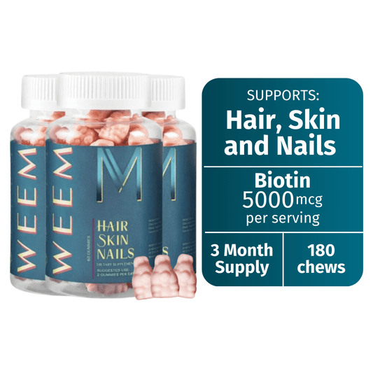 WEEM 3 Pack Hair Skin and Nails Gummies - Supports Healthy Hair - Vegan biotin Vitamins for Women & Men Supports Faster Hair Growth, Stronger Nails, Healthy Skin, Extra Strength 5,000mcg (3)