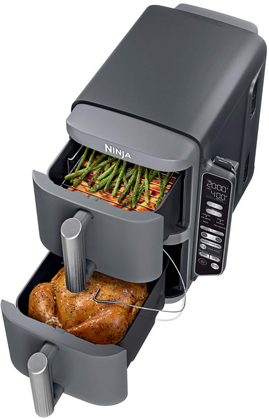 Ninja - Smart DoubleStack XL  2-Basket Air Fryer with Leave-in Thermometer, 10 QT, 6-in-1 Smart Cook System, Space Saving Design - Deep Gray