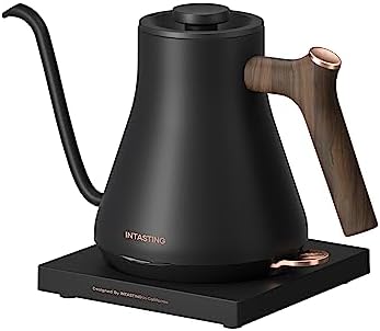 Gooseneck Electric Kettle INTASTING Fast Boiling Hot Water Kettle Pour-over Coffee & Tea 100% Stainless Steel Tea Kettle for Boiling Water Matte Black 0.9L Auto Shut-Off Boil Dry Protection Kettle, Black Wooden